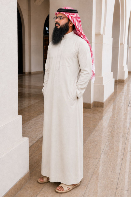 Cream Winter Saudi Thobe – Warm, Elegant & Durable
