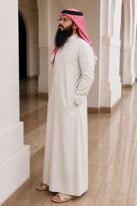 Cream Winter Saudi Thobe – Warm, Elegant & Durable