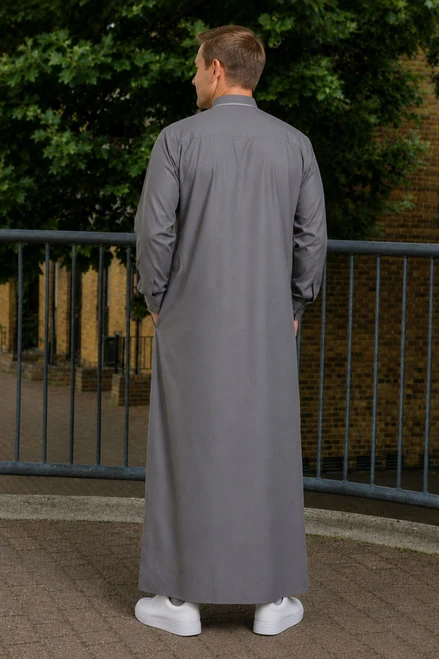 Dark Gray Embroidered Winter Thobe for Men – Stylish & Warm Saudi Thobe