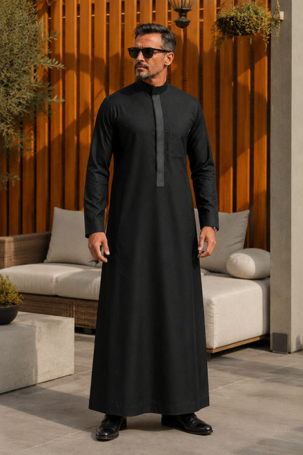 Luxury Black Winter Saudi Thobe – Elegant & Warm for Special Events