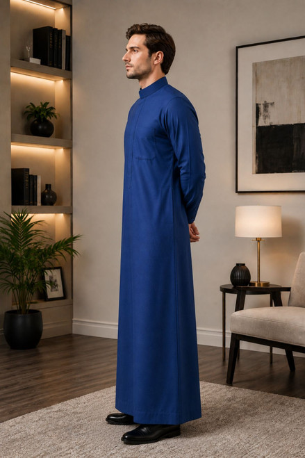 Stylish Royal Blue Winter Saudi Thobe Comfortable for Daily Wear
