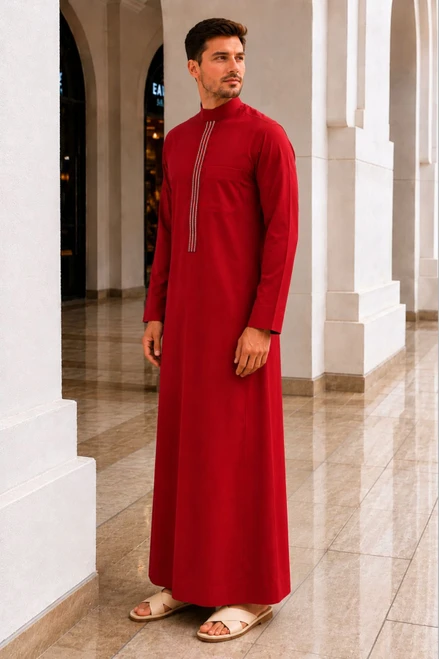Bright Red Saudi Thobe – Bold, Stylish & Comfortable for Special Events
