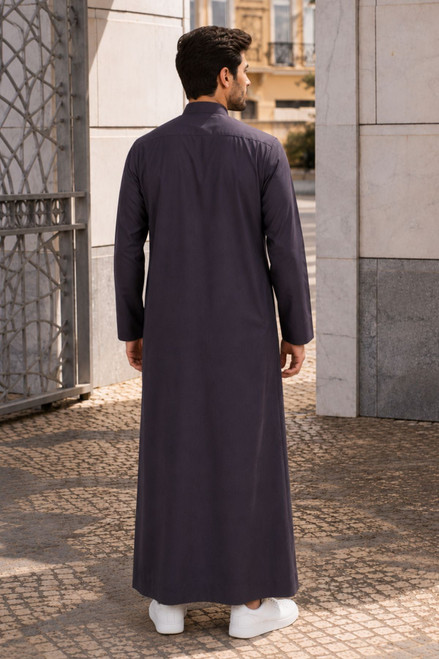 Custom Charcoal Gray Saudi Thobe – Elegant & Comfortable Fit