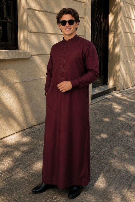 Men’s Maroon Kuwaiti Style Thobe – Breathable, Elegant, and Comfortable
