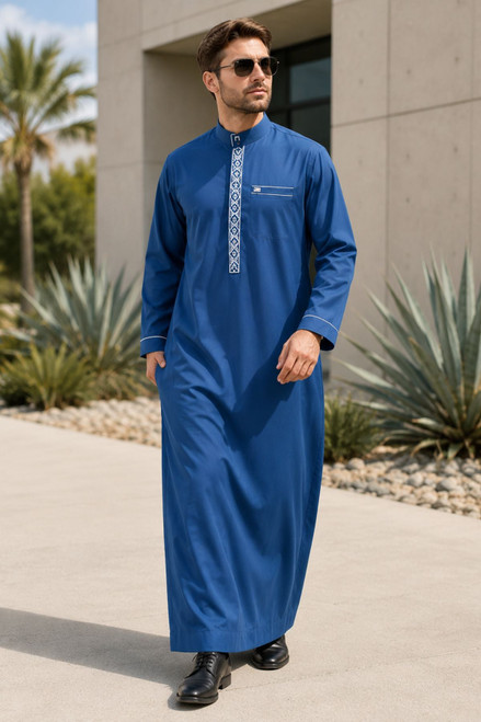 Versatile Modern Saudi Thobe Royal Blue – Stylish Comfort Daily