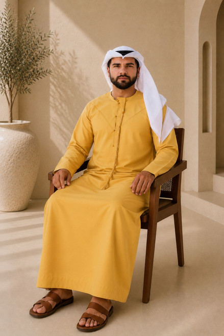 Light Golden Emirati Thobe for Men – Comfortable & Stylish