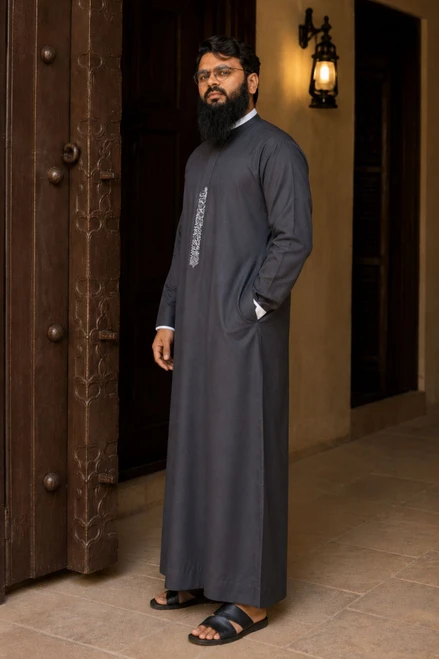 Dark Gray Saudi Thobe for Men
