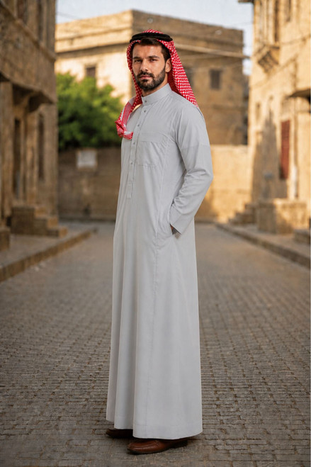 Light Gray Saudi Thobe for Men