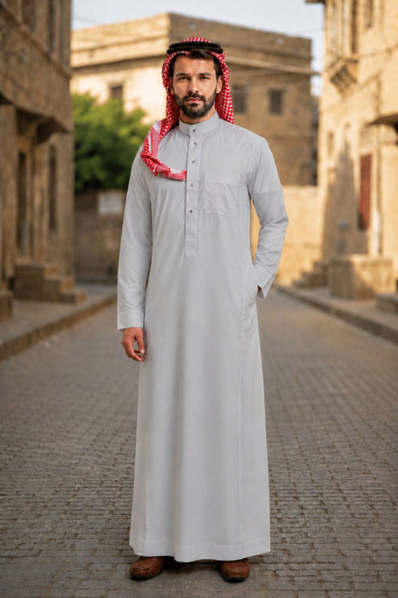 Light Gray Saudi Thobe for Men
