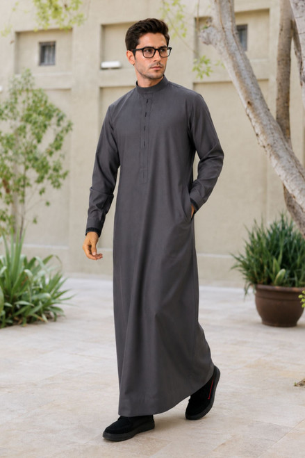 Dark Gray Saudi Thobe for Men Classic Arabian Style