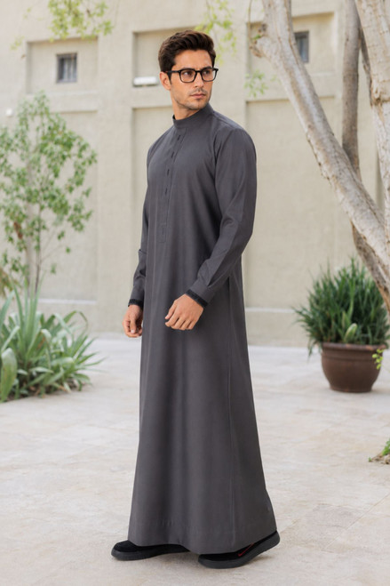 Dark Gray Saudi Thobe for Men Classic Arabian Style