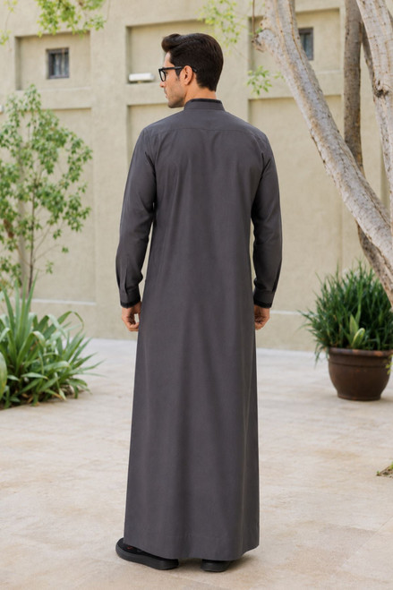 Dark Gray Saudi Thobe for Men Classic Arabian Style