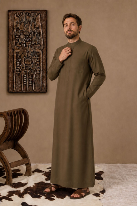 Olive Brown Thobe for Men Authentic Gulf Inspired Style