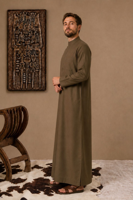 Olive Brown Thobe for Men Authentic Gulf Inspired Style