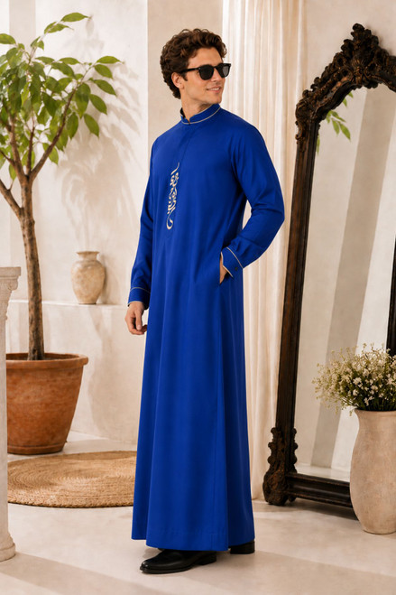 Royal Blue Saudi Thobe for Men