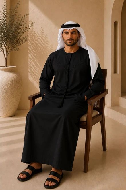Classic Emirati Black Thobe for Men