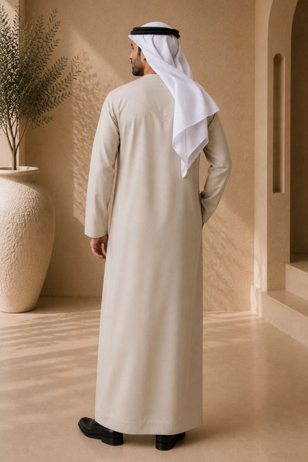Beige Linen Emirati Thobe – Elegant Traditional Men’s Wear

