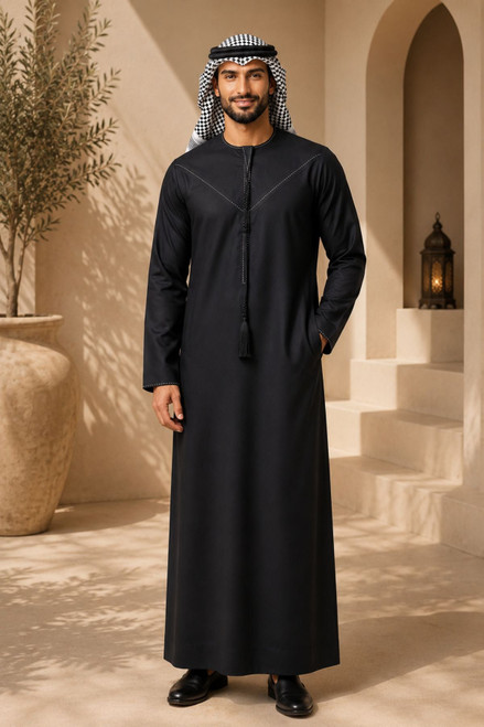 Black Embroidered Emirati Thobe – Men’s Traditional Wear
