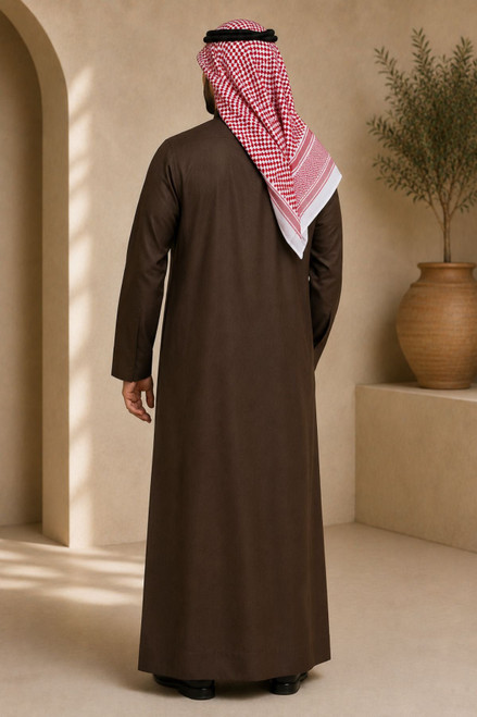 Luxury Dark Brown Thobe with Classic Saudi Tailoring
