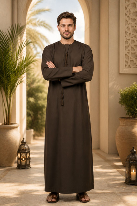 Coffee Brown Emirati Thobe with long Tassel
