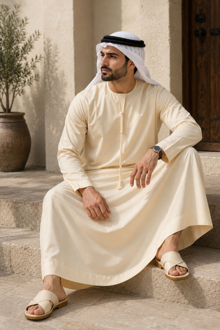 Luxury Cream Emirati Thobe Traditional Gulf Style