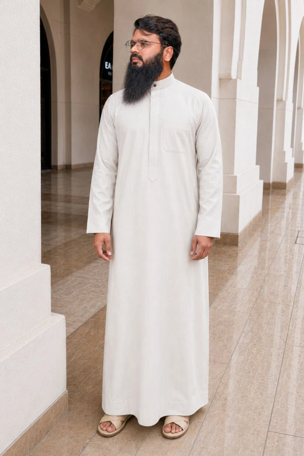 Cream Winter Saudi Thobe – Warm, Elegant & Durable