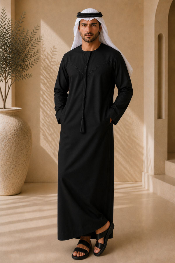 Classic Emirati Black Thobe for Men