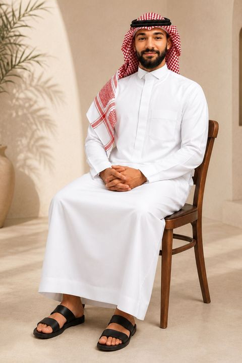 Saudi thobe with red shemagh