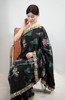 Chic Black Floral Printed Saree with Ornate Zari Border Chic Black Floral Printed Saree with Ornate Zari Border