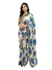 Spectacular Off-White French Silk Chiffon Saree with Multicolor Floral Motifs & Luxe Embroidered Border