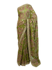 Elegant Green Organza Saree with Neon Green Paisley Embroidery and Silver Scalloped Border