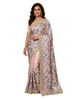 Blush-Pink Pure Satin Silk Floral Digital-Print Saree with Embroidered Golden Border