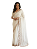 Ivory-White Pure Georgette Chikankari Saree with Embroidered Floral Border