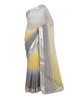 Yellow & Grey Ombré Pure Silk Saree with Silver Gota-Patti Border & Stonework