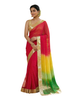 Red to Green Rainbow Ombré Pure Silk Saree with Golden Gota-Patti Border & Stonework