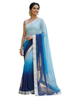 Ombre Silk Saree in Sky Blue to Navy Blue with Stone Work and Silver Embroidered Border