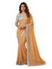 Peach Silk Saree with Mirror Work and Silver Embroidered Border