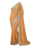 Peach Silk Saree with Mirror Work and Silver Embroidered Border