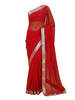 Red Silk Saree with Stone Work and Silver Zari Border