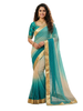 Dual-Tone Ombre Silk Saree in Teal and Beige with Stone Work and Golden Zari Border