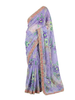 Lavender Floral Digital Print Silk Saree with Embroidered Border