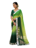 Tri-Color Ombre Silk Saree in Parrot Green, Lime, and Bottle Green with Stone Work and Silver Lace Border