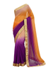 Multicolor Ombre Silk Saree in Purple, Peach, and Orange with Stone Work and Golden Lace Border