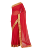 Red Silk Saree with Stone Work and Golden Zari Border