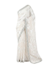 Off-White Organza Saree with Floral Embroidery and Silver Cutwork Border