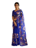 Royal Blue Organza Saree with Multicolor Floral Embroidery