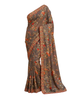 Grey Floral Digital Print Wool Saree with Embroidered Border