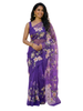 Purple Organza Saree with Multicolor Floral Embroidery