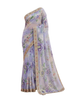 Lavender Floral Digital Print Silk Saree with Golden Embroidered Border