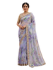 Lavender Floral Digital Print Silk Saree with Golden Embroidered Border